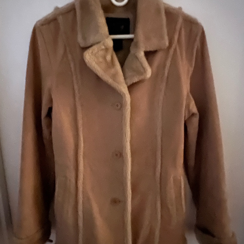 Tan Genuine Suede Teddy Jacket with Sherpa lining and accents.